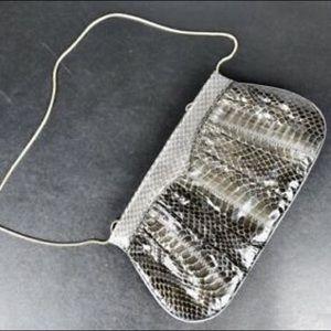 Lou Ran Gray Leather Clutch CHAIN STRAP- Vintage